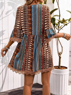 Printed V-Neck A-Line Dress