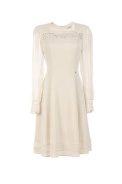 Jody Lace A-Line Dress in Ivory | Ivory Lace Midi Dress with Sheer Sleeves | Luna Fashion House