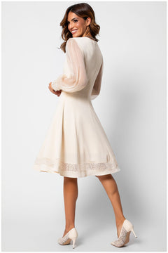 Jody Lace A-Line Dress in Ivory | Ivory Lace Midi Dress with Sheer Sleeves | Luna Fashion House