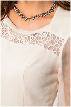 Jody Lace A-Line Dress in Ivory | Ivory Lace Midi Dress with Sheer Sleeves | Luna Fashion House