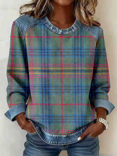 Denim Collar Patchwork Pullover Knitwear Top – Women’s Street Style